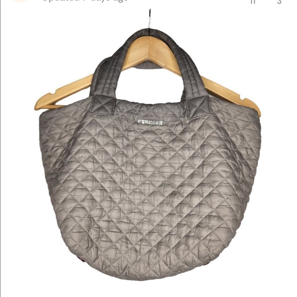 MZ Wallace Medium Metro Tote Quilted Nylon Gray